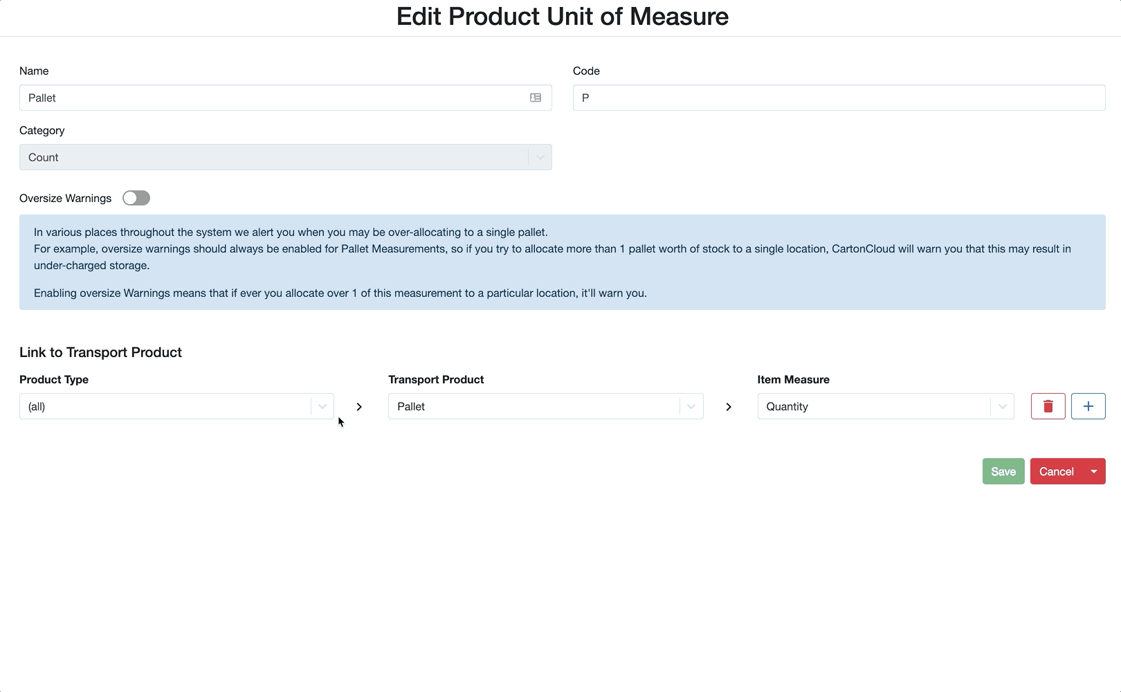 Mapping uom to transport product w product type