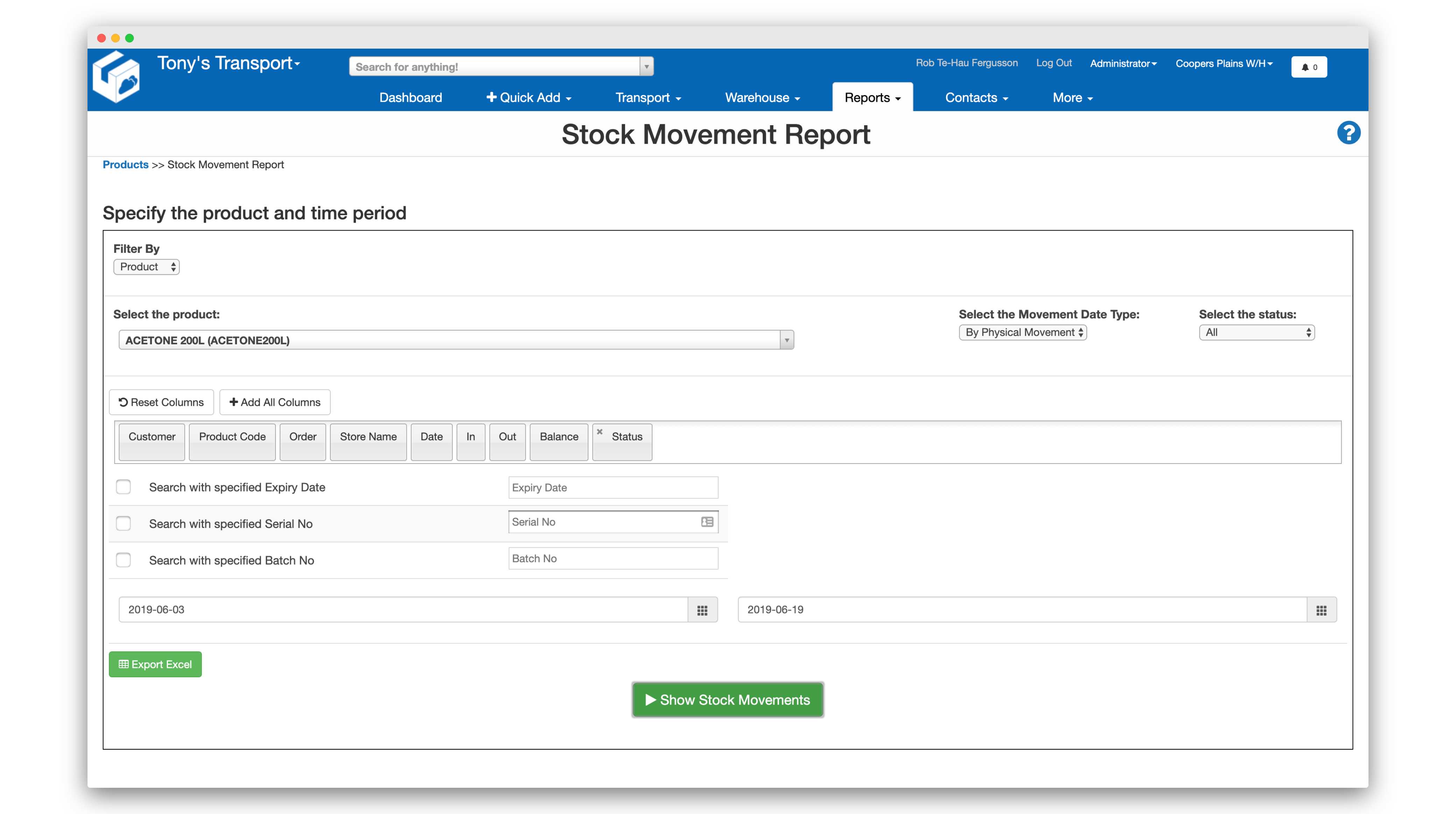 sotck movement report
